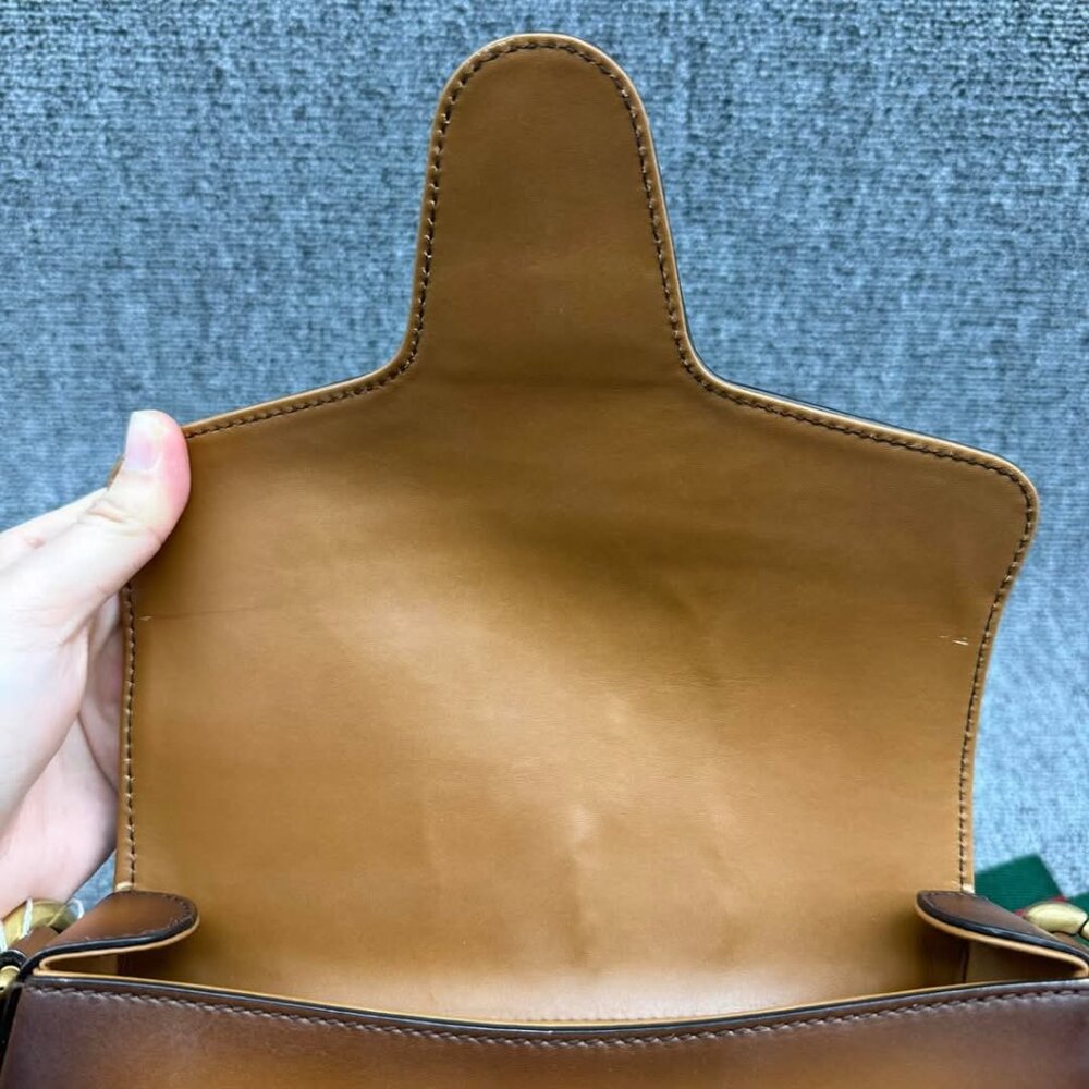 GUCCI Lady Web Brown Leather Shoulder Bag 875-041025 - Picture 9 of 14